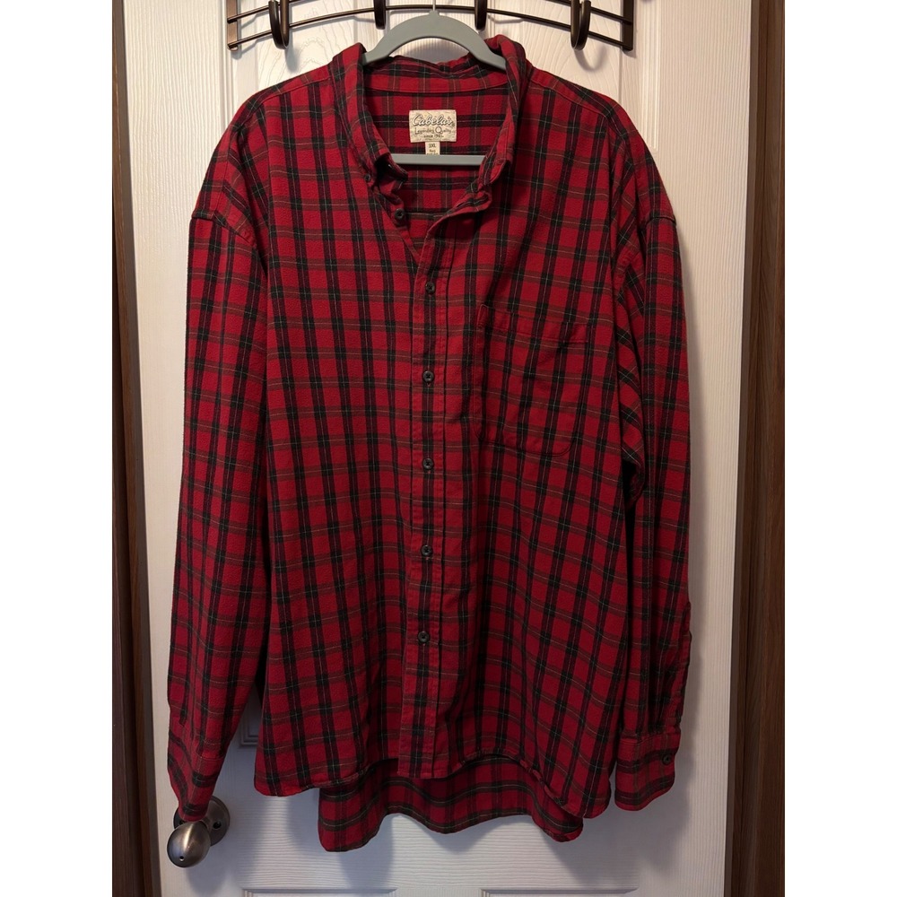 Cabela's Mens 3XL Red Black Plaid Flannel Button Down Shirt Cotton SH586